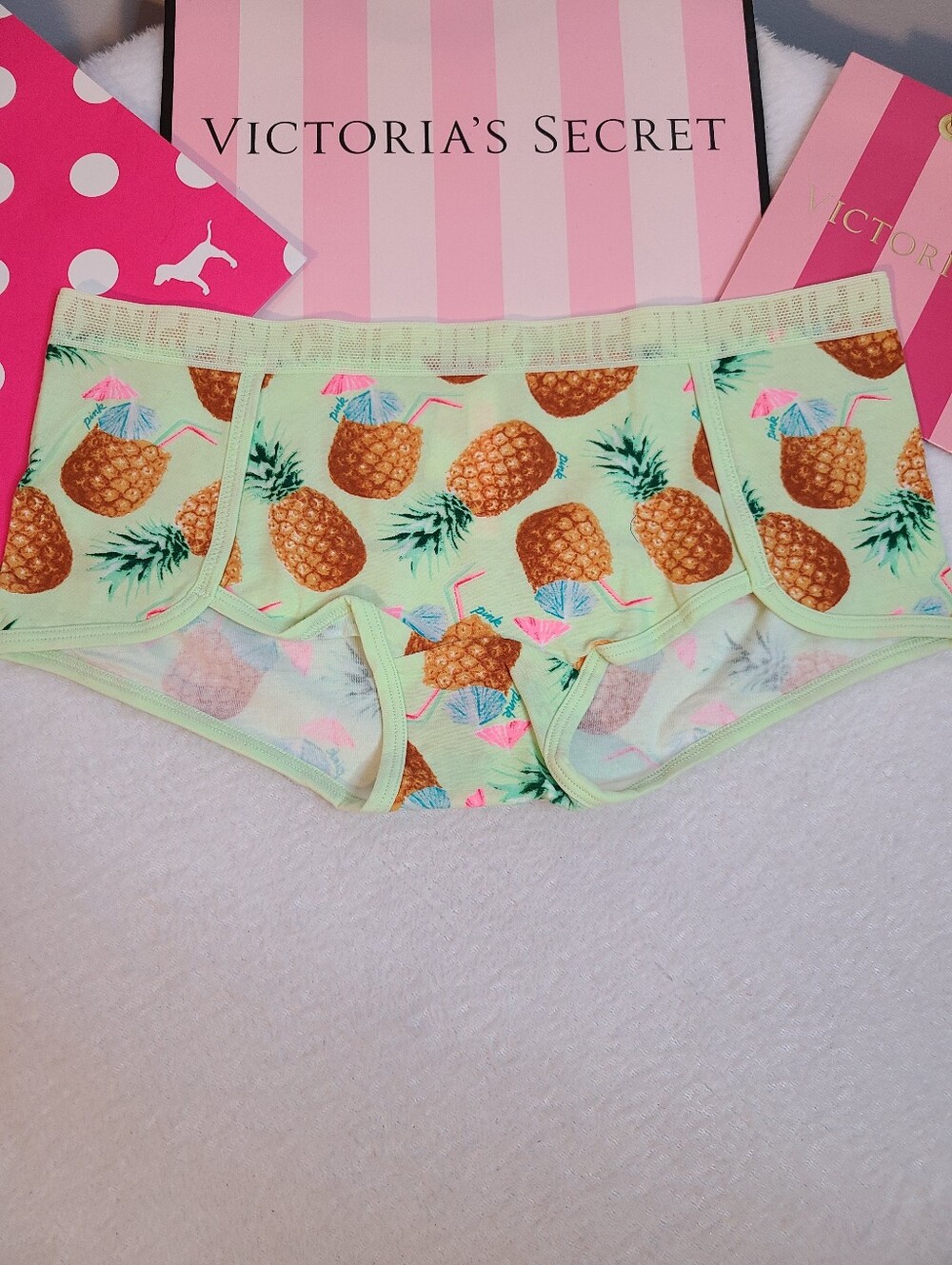 Retired VS PINK Logo Mesh Trimmed Cotton Low Rise Boyshort Panty Size M